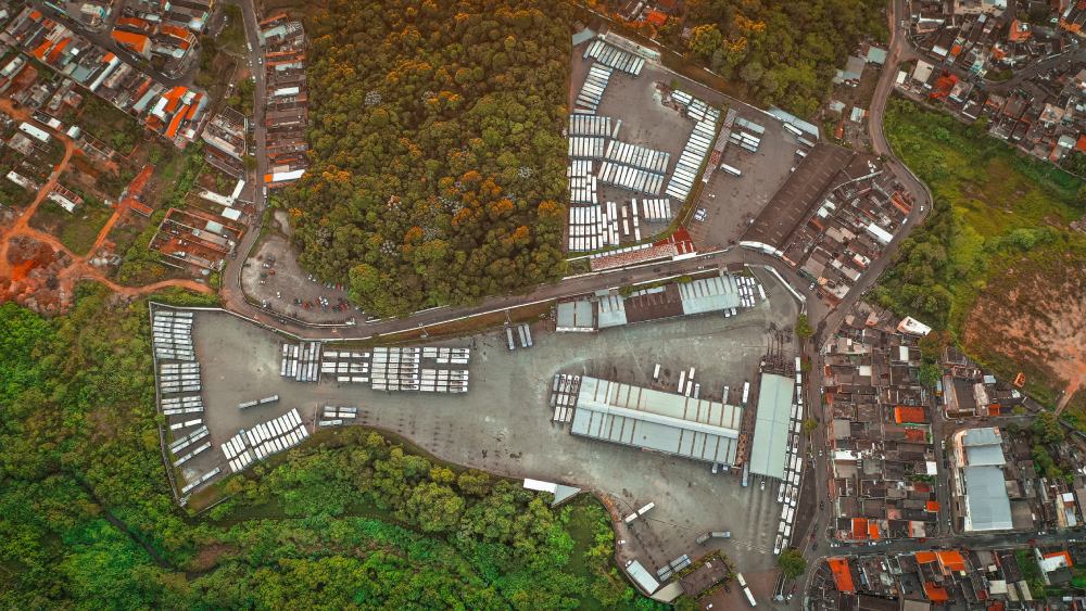 Top View of Industrial property along trees